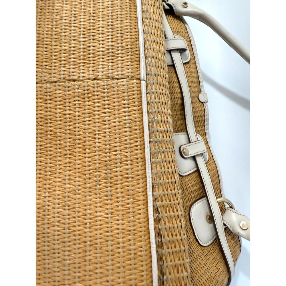 Michael Kors Straw Woven White Leather Shoulder Bag Gold Multiple Pockets - Picture 9 of 11